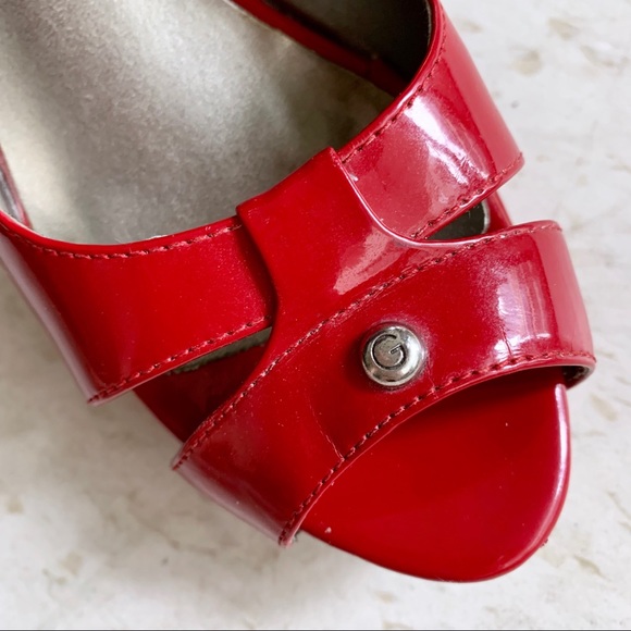 G by Guess patent leather red slingback peep-toe platform stiletto heels Y2K - Picture 4 of 6